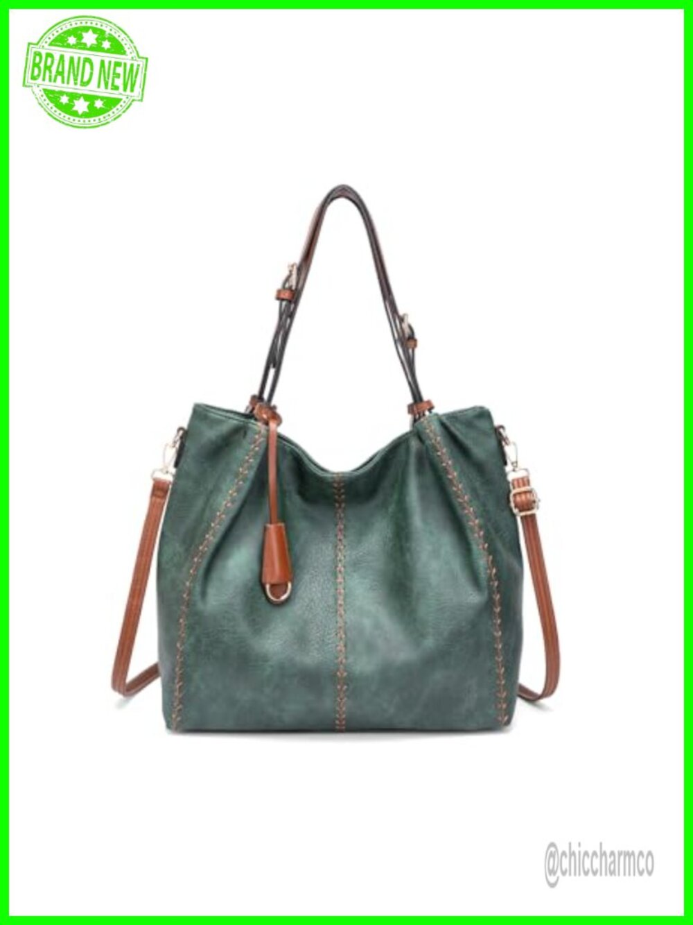 myfriday PU Leather Hobo Shoulder Bag Vintage Bucket Tote Rivet Detail Purse